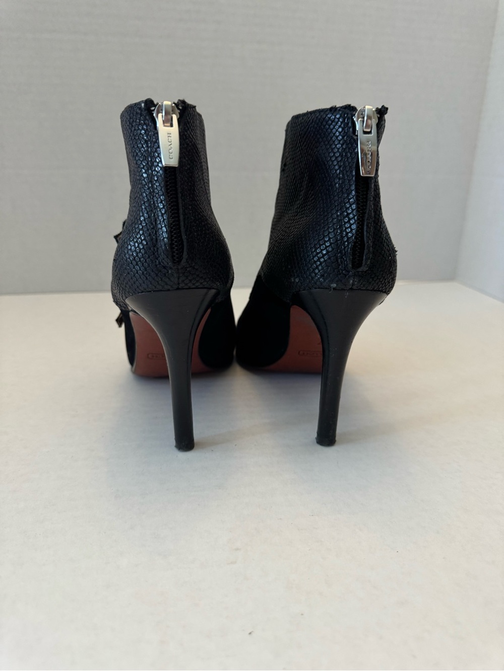 Coach Black Suede Snakeskin Double Monk Strap Booties Heel 7B - Picture 4 of 10